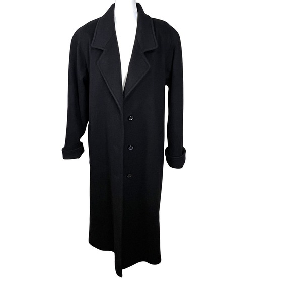 VTG Jacqueline Ferrar Black Wool Long Overcoat Womens Classic Chic ILGWU Large - Picture 1 of 7